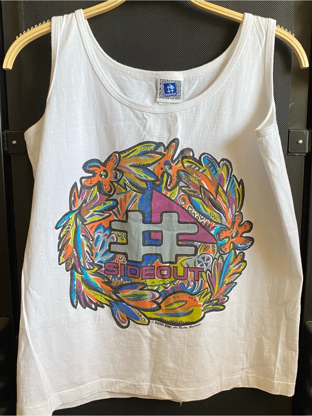 Vintage Sideout Sport Graphic Tank Top White Medium Surf Beach